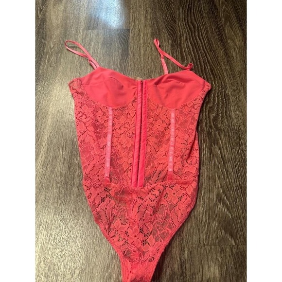 Free People Tops - Free People Lace Corset Bodysuit Coral Pink Strappy Bustier lingerie